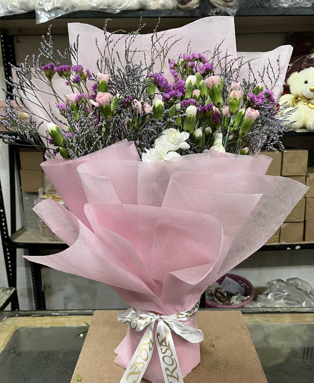 Charming Elegance Pink and White Spray Carnation Bouquet