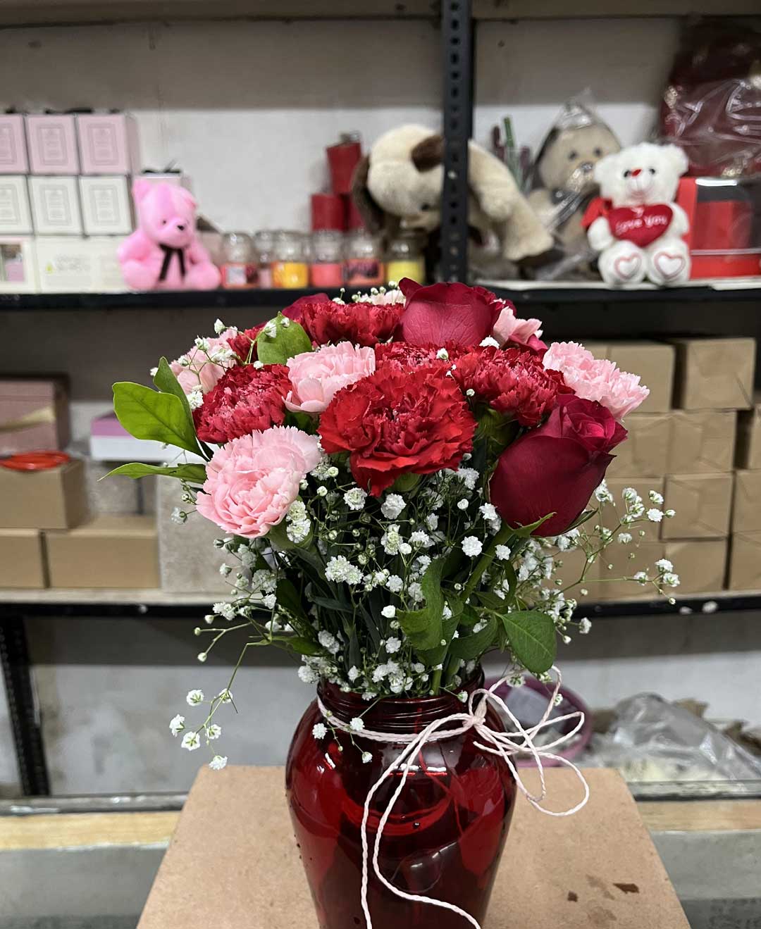 Elegant Romance Carnation Bouquet with Glass Vase