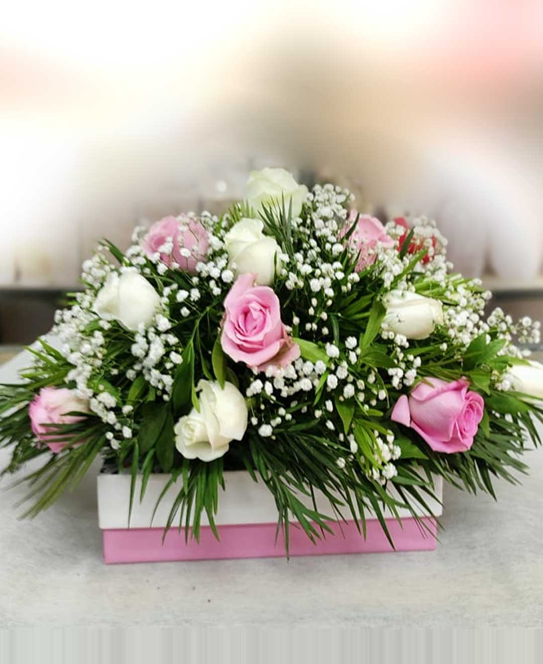 Pink and White Roses Wreath Arrangement