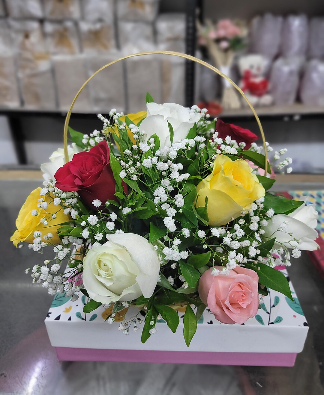 *12 Mixed Roses Basket