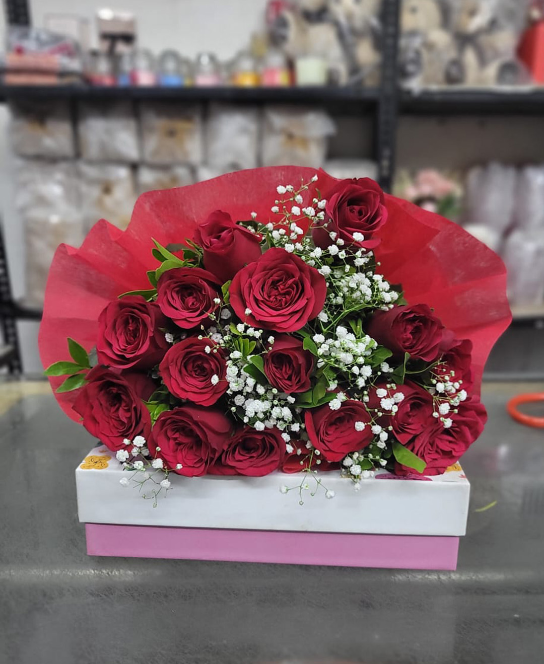 15 Red Roses Bunch With Paper Packing
