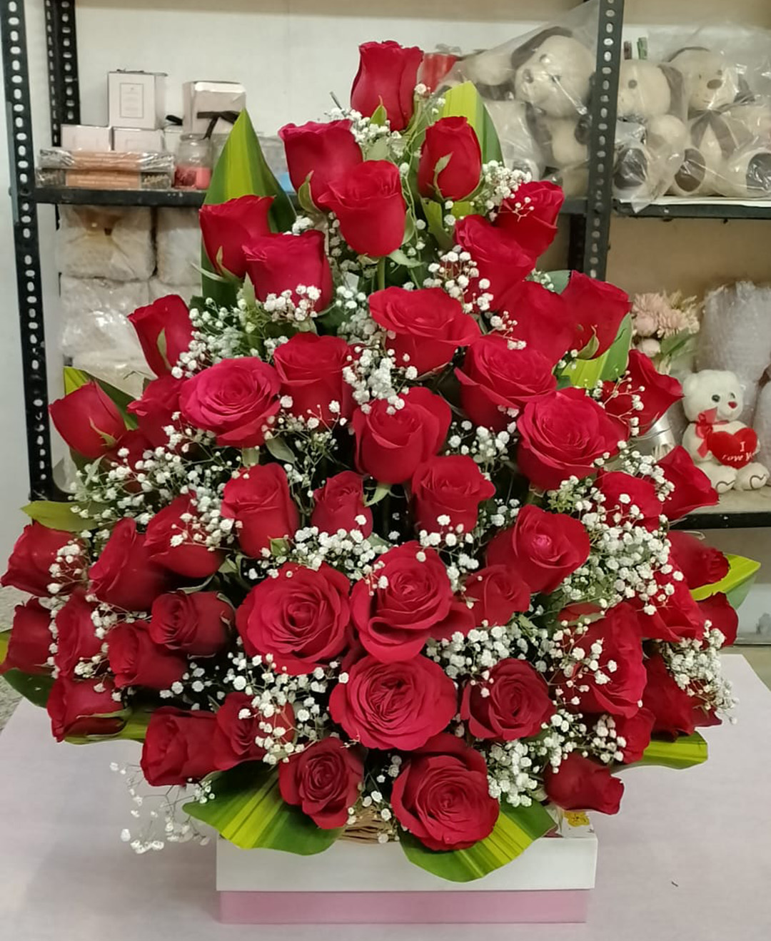 50 Red Roses Basket Arrangement