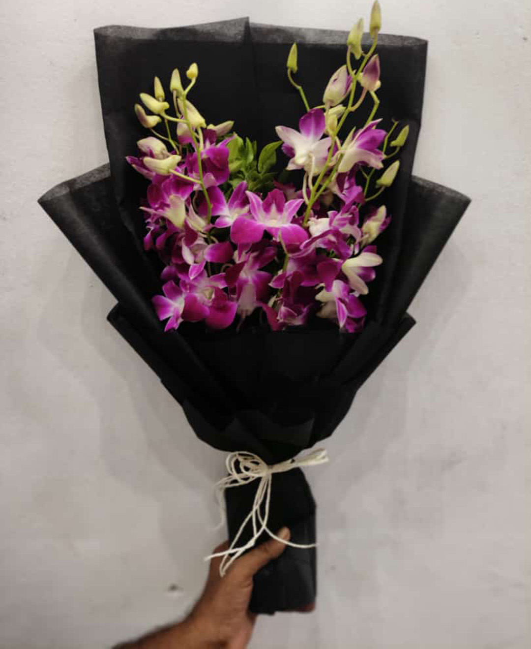 *6 Orchids Bouquet With Black Paper Packing
