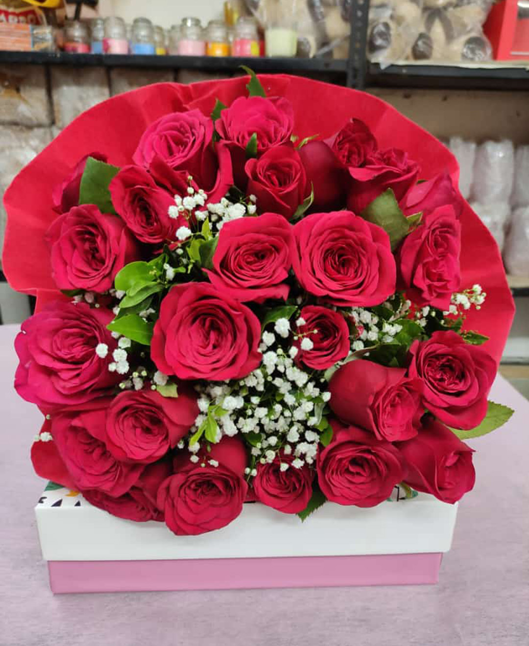 24 Red Roses Bunch Red Paper