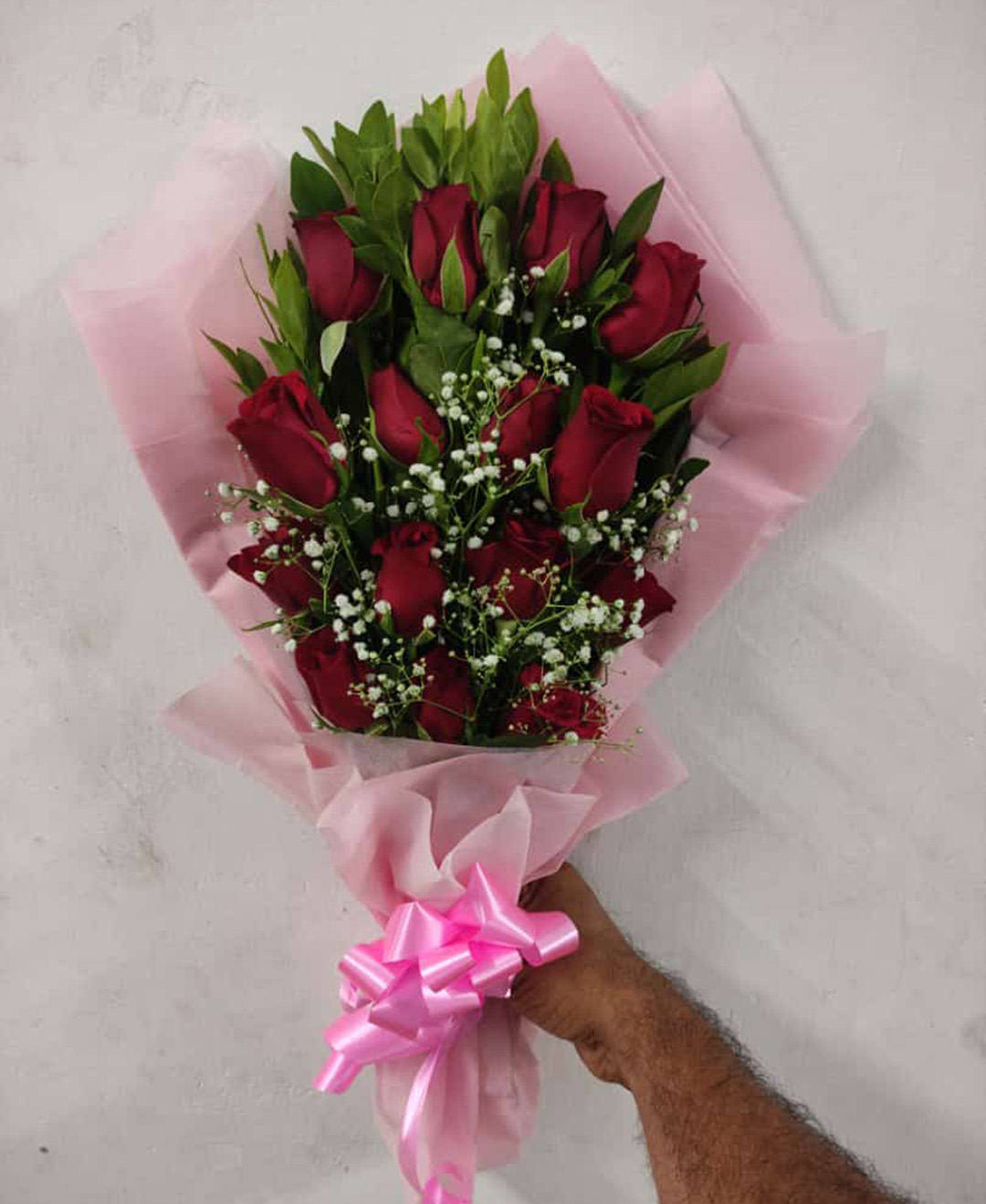 *15 Red Roses Bouquet With Pink Paper