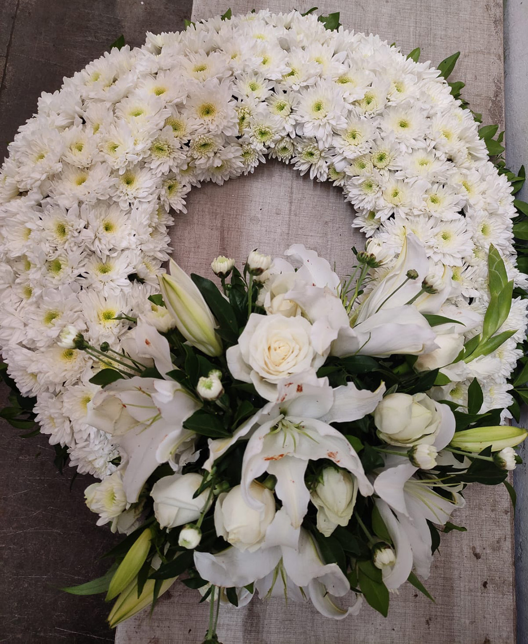 Lilies And Chrysanthemum Wreath Arrangement